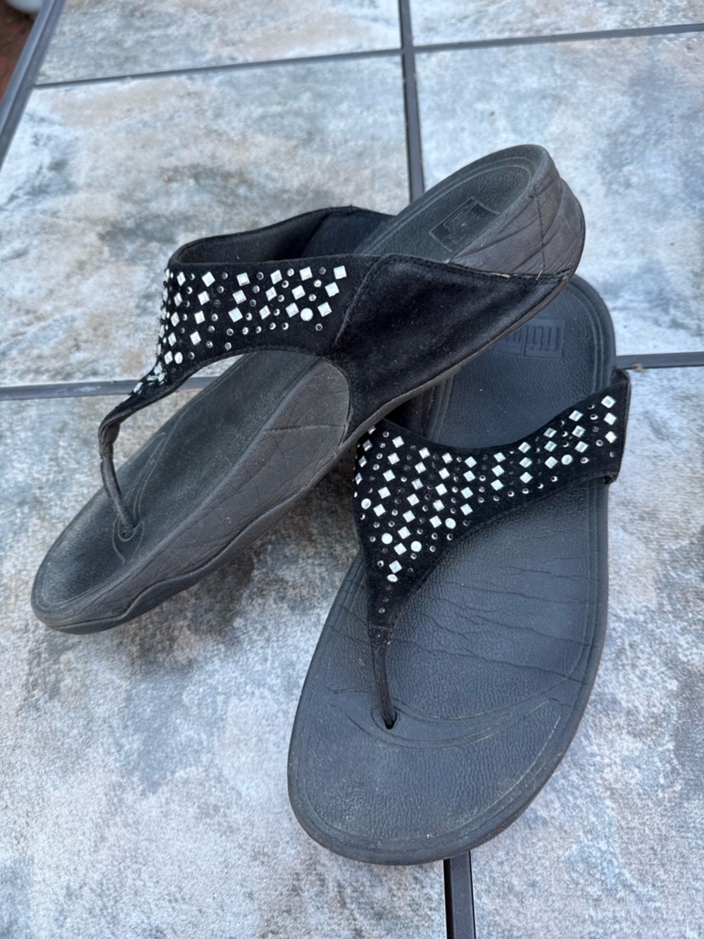 Fitflop Black Suede Crystal Thong Sandals
